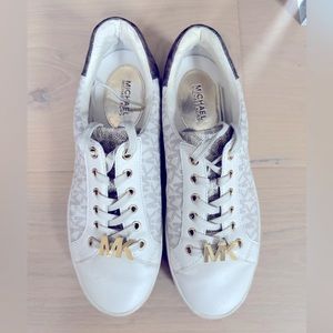 Michael Kors cream/beige gold MK print sneakers Size 6